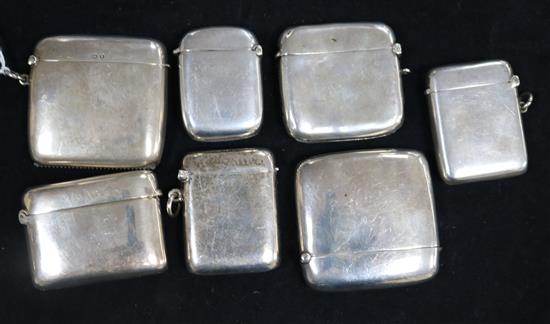 Seven plain silver vesta cases, various, total 8oz approx